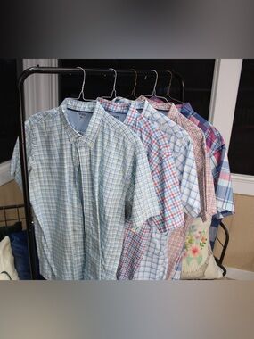 IZOD Men’s Button Down Shirt Bundle XXL Plaid Short Sleeve Casual Shirts